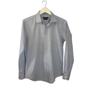 Bugatchi Shaped Fit OoohCotton light blue patterned button down shirt with fish